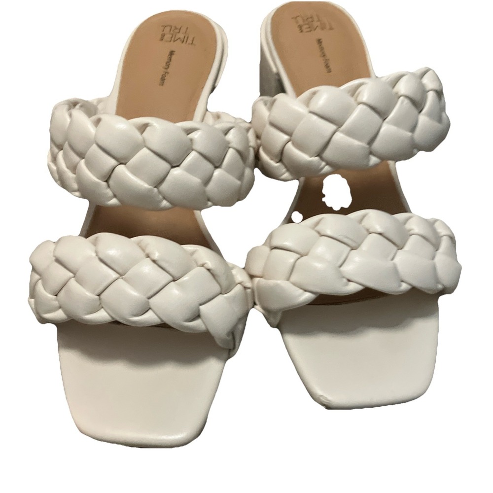 Time and Tru Ivory Braided Block Sandal Heel Memory Foam Sz 7